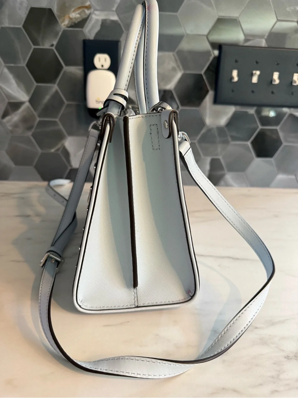Michael Kors Light Blue Saffiano Leather Studded Satchel